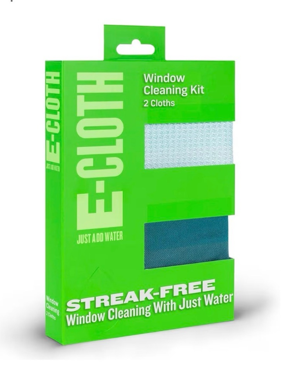 E-Cloth Window Cleaning Kit - Green Packaging with White & Teal Cloths